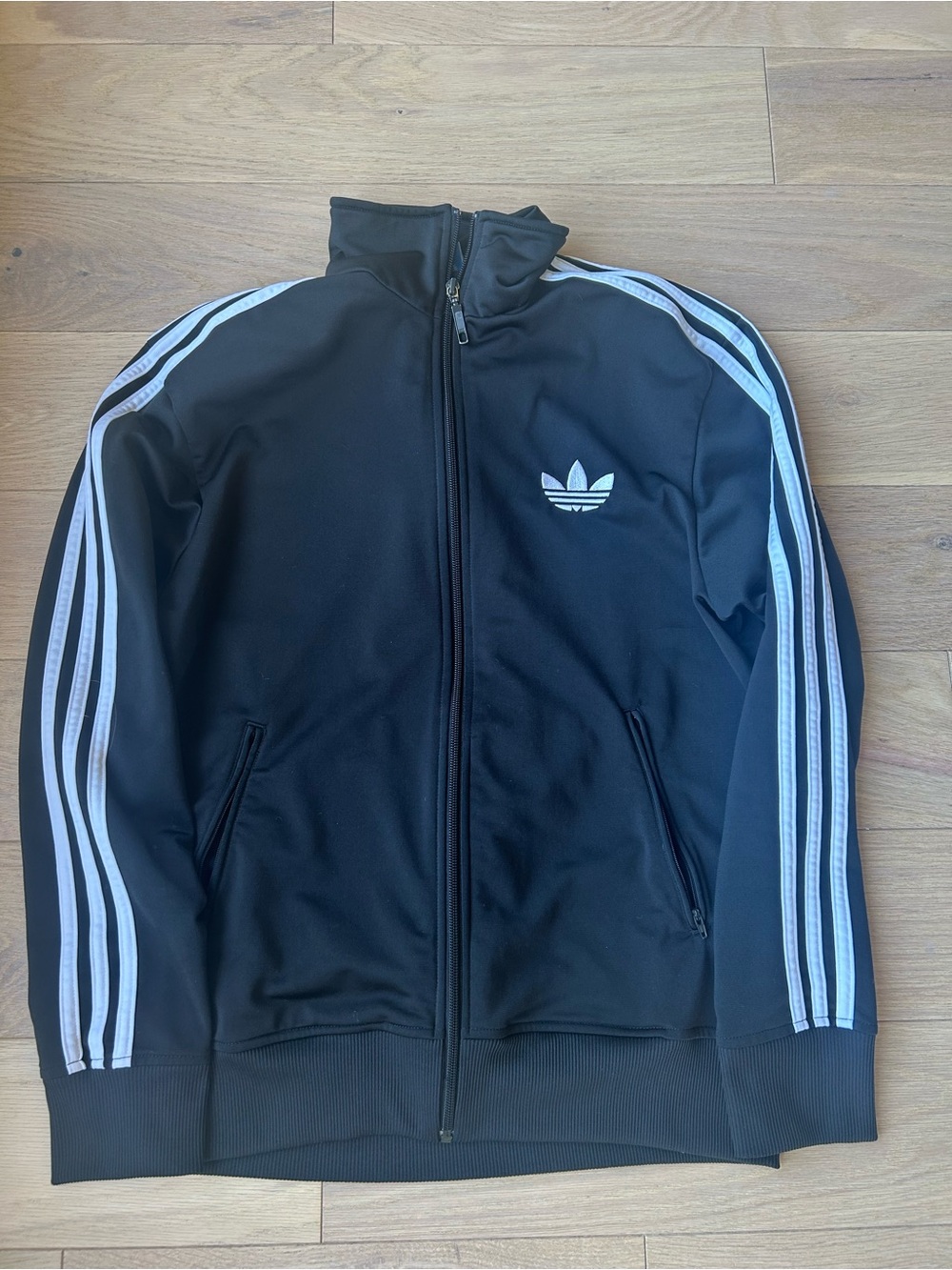 adidas Black Track Jacket with White Stripe Trim